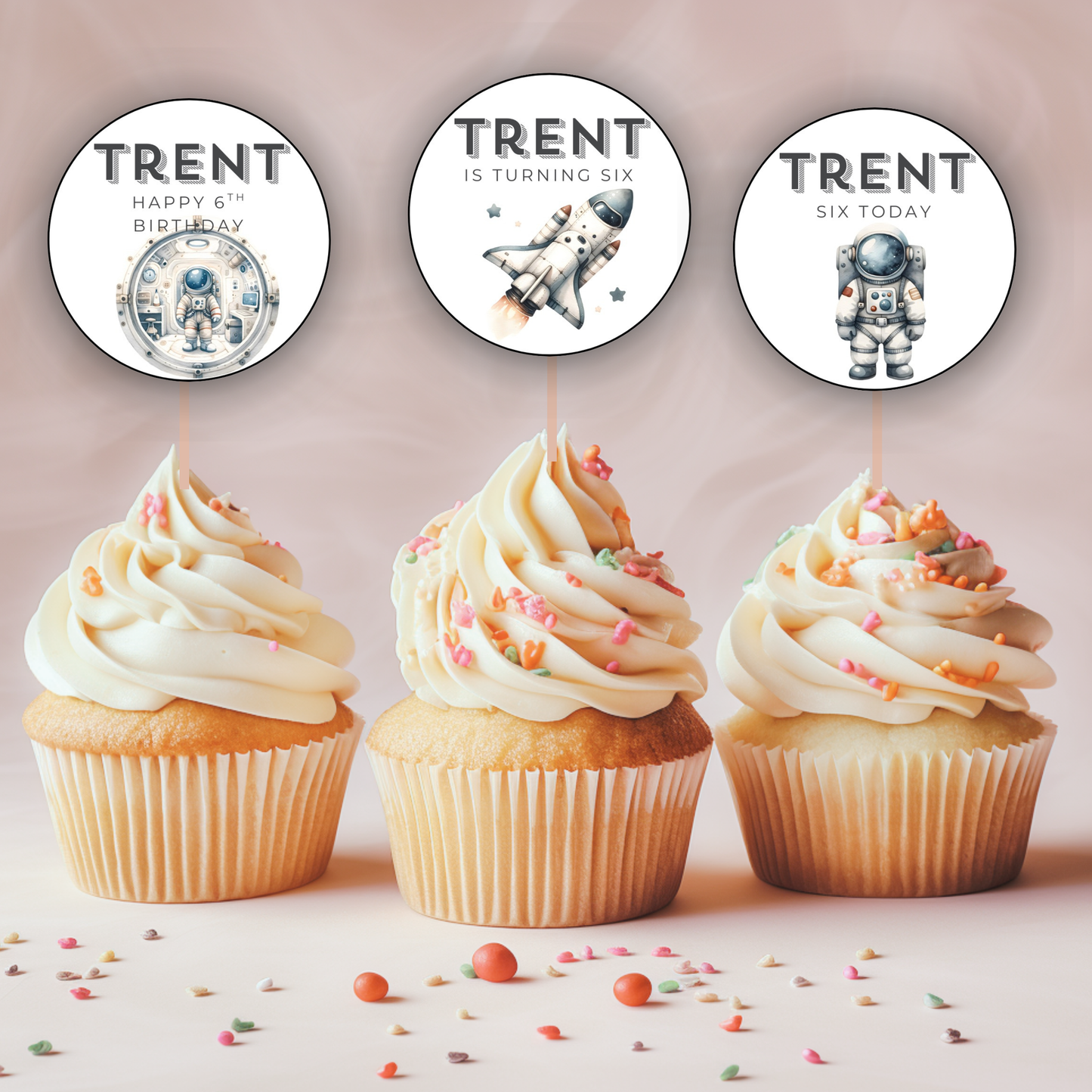 6th Birthday Party Cupcake Toppers Boy
