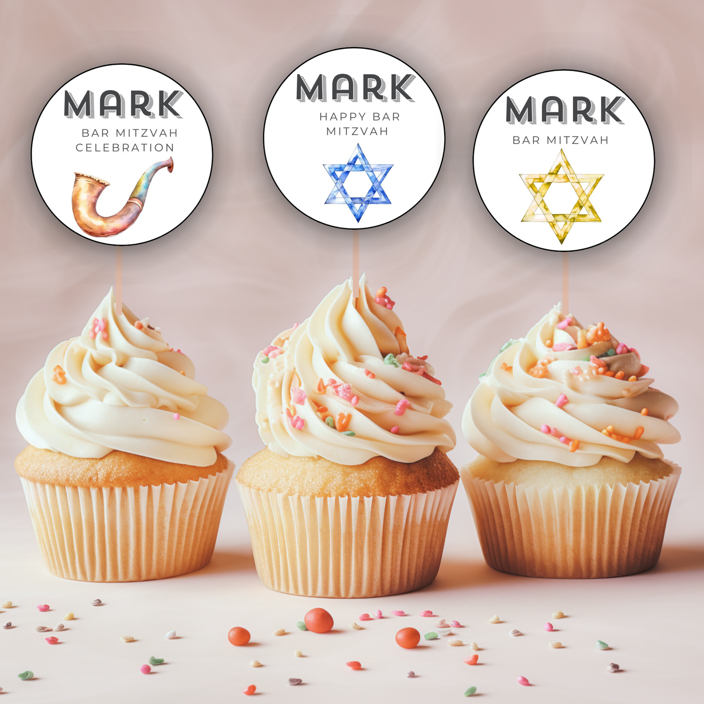 Bar Mitzvah Cupcake Toppers