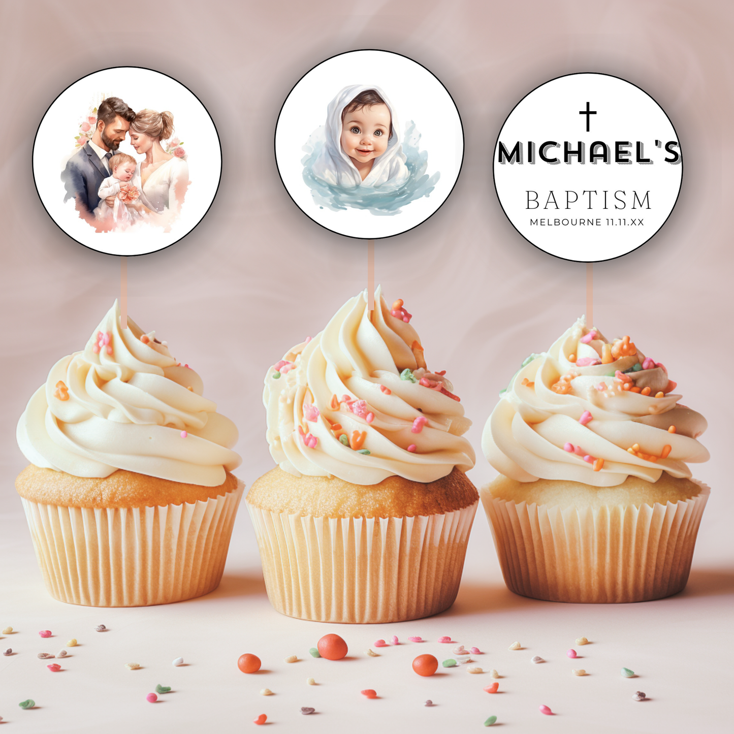 Baptism Cupcake Topper Boy