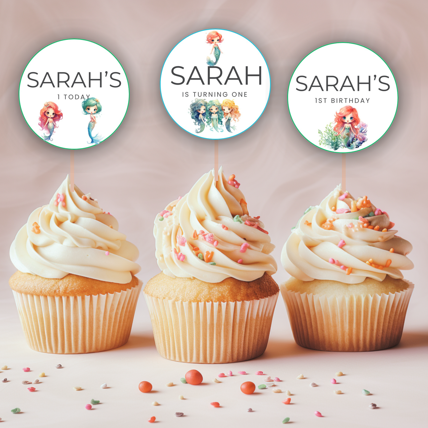 1st Birthday Cupcake Toppers Girl