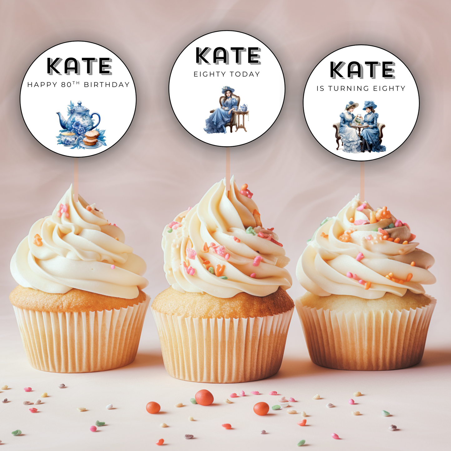 80th Birthday Cupcake Toppers Girl