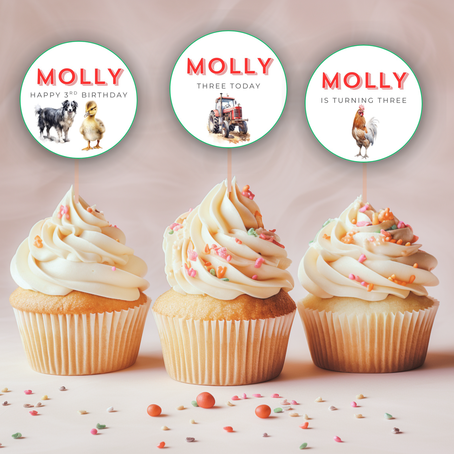 3rd Birthday Cupcake Toppers Girl