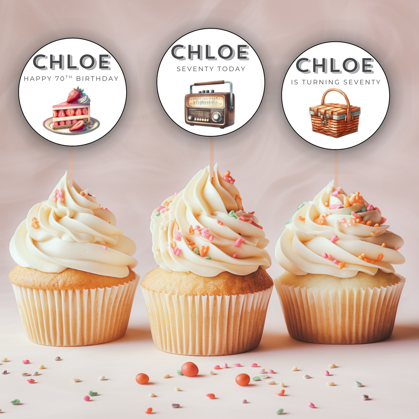 70th Birthday Cupcake Toppers Girl