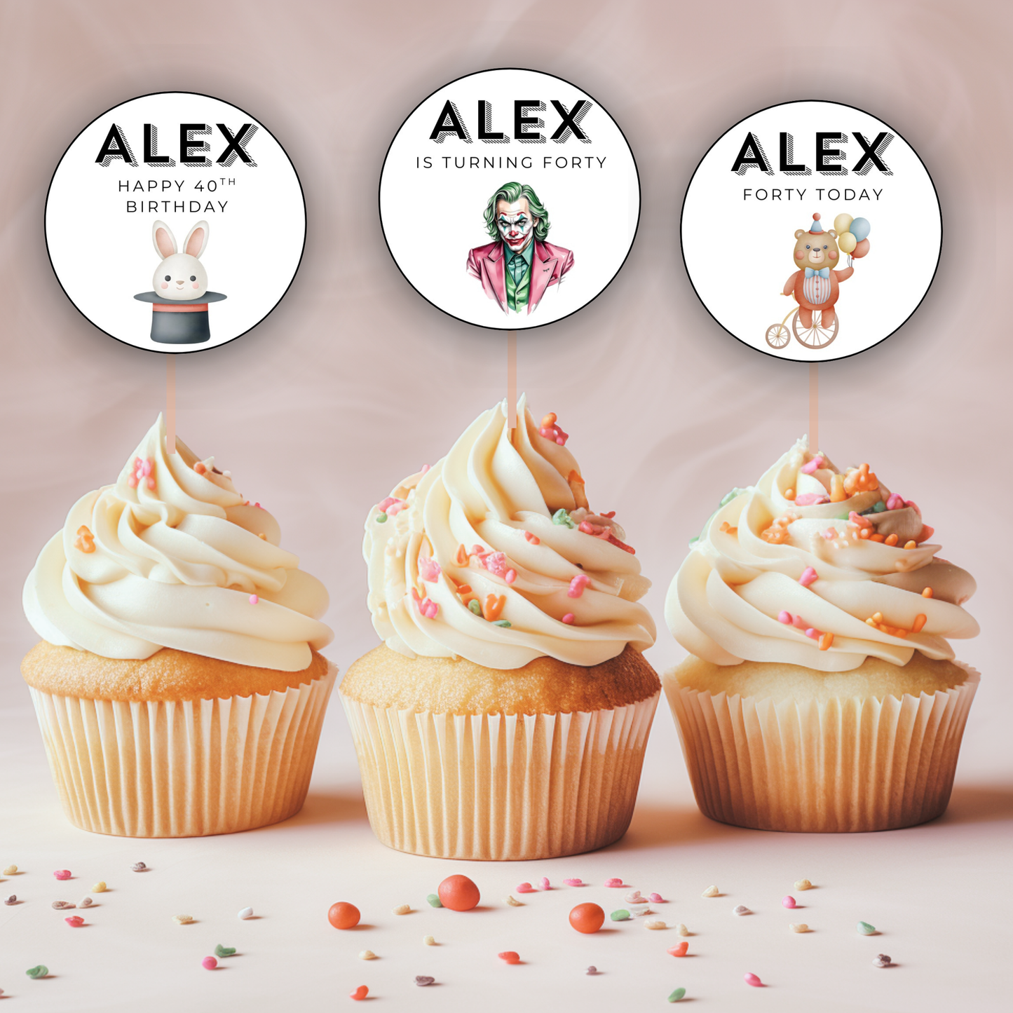 40th Birthday Cupcake Toppers Man
