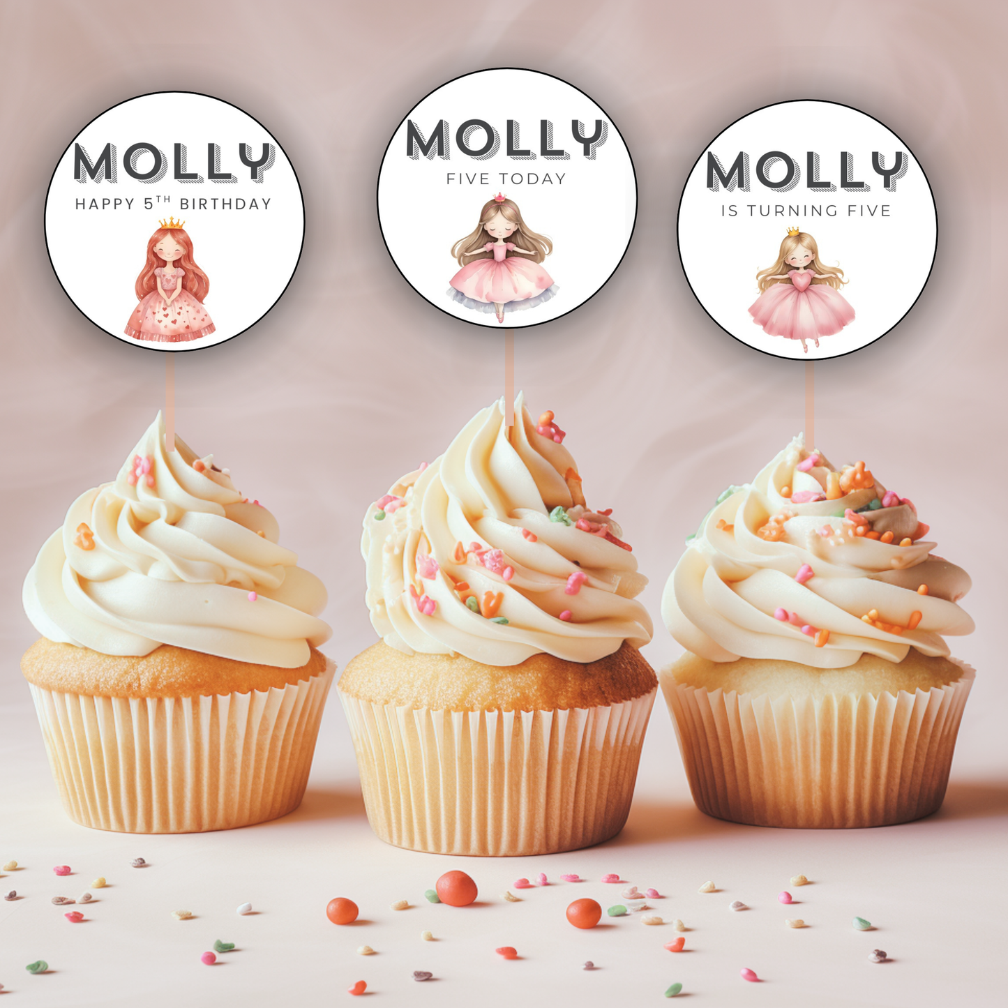 5th Birthday Cupcake Toppers Girl