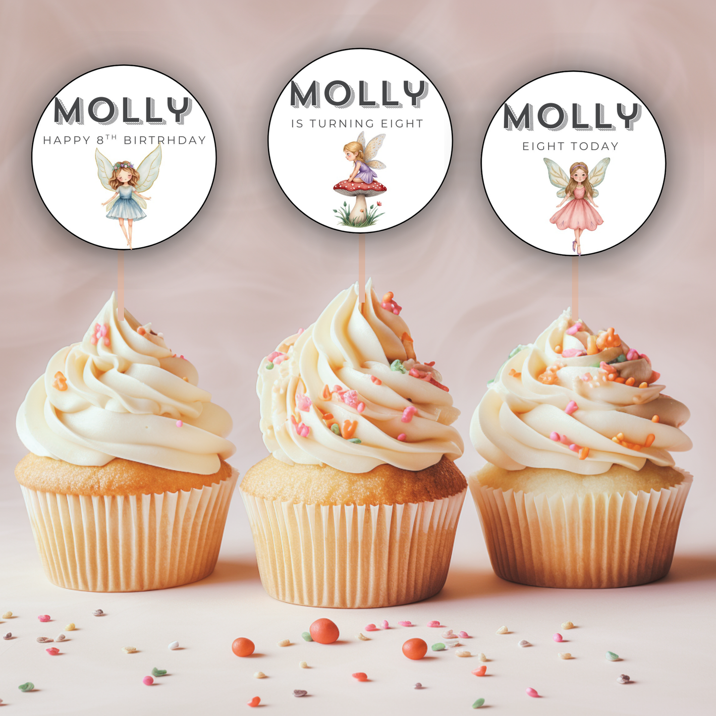 8th Birthday Cupcake Toppers Girl