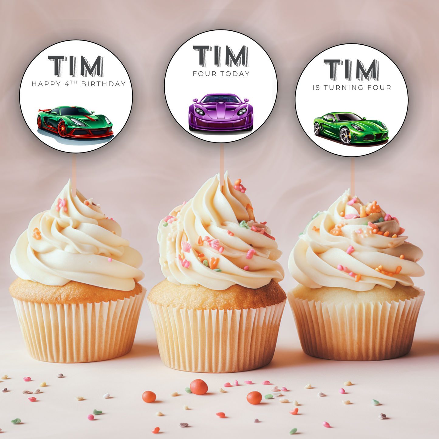 4th Birthday Party Cupcake Toppers Boy