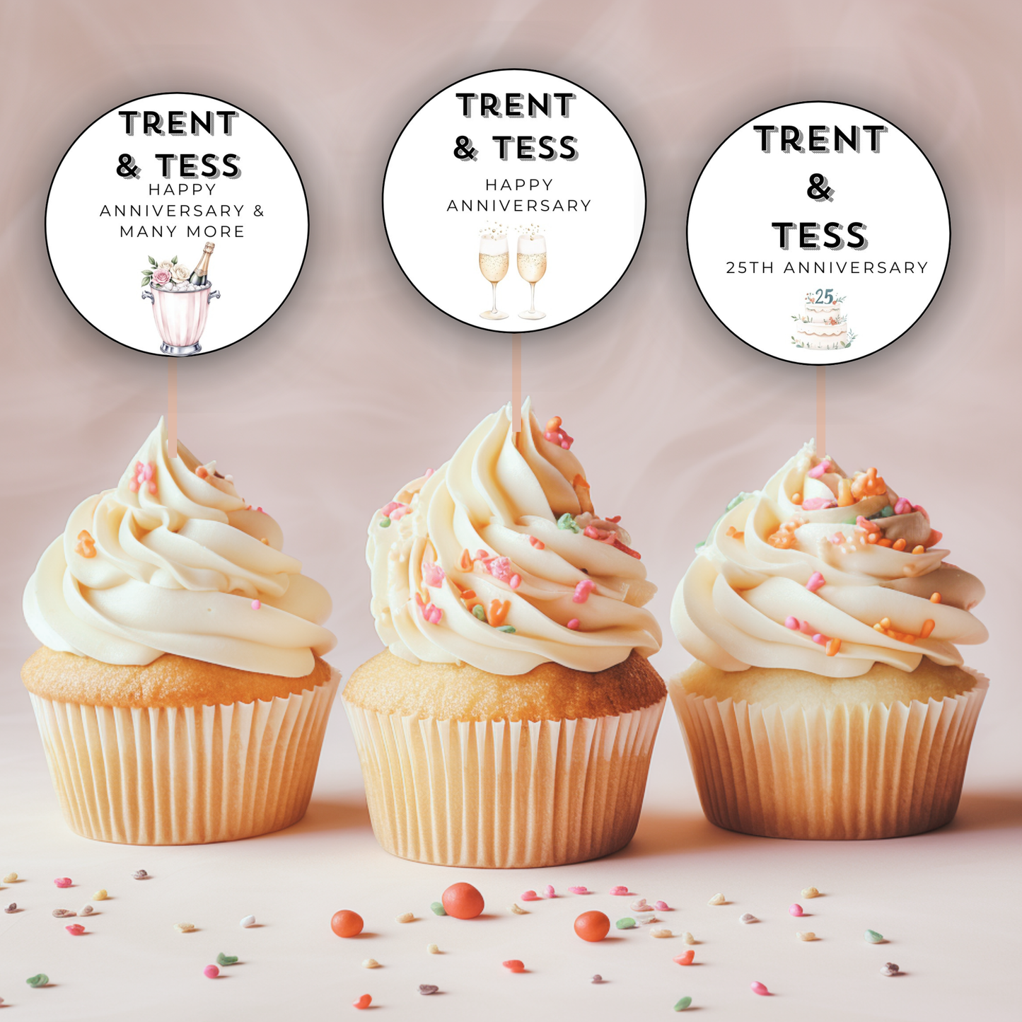 25th Anniversary Cupcake Toppers