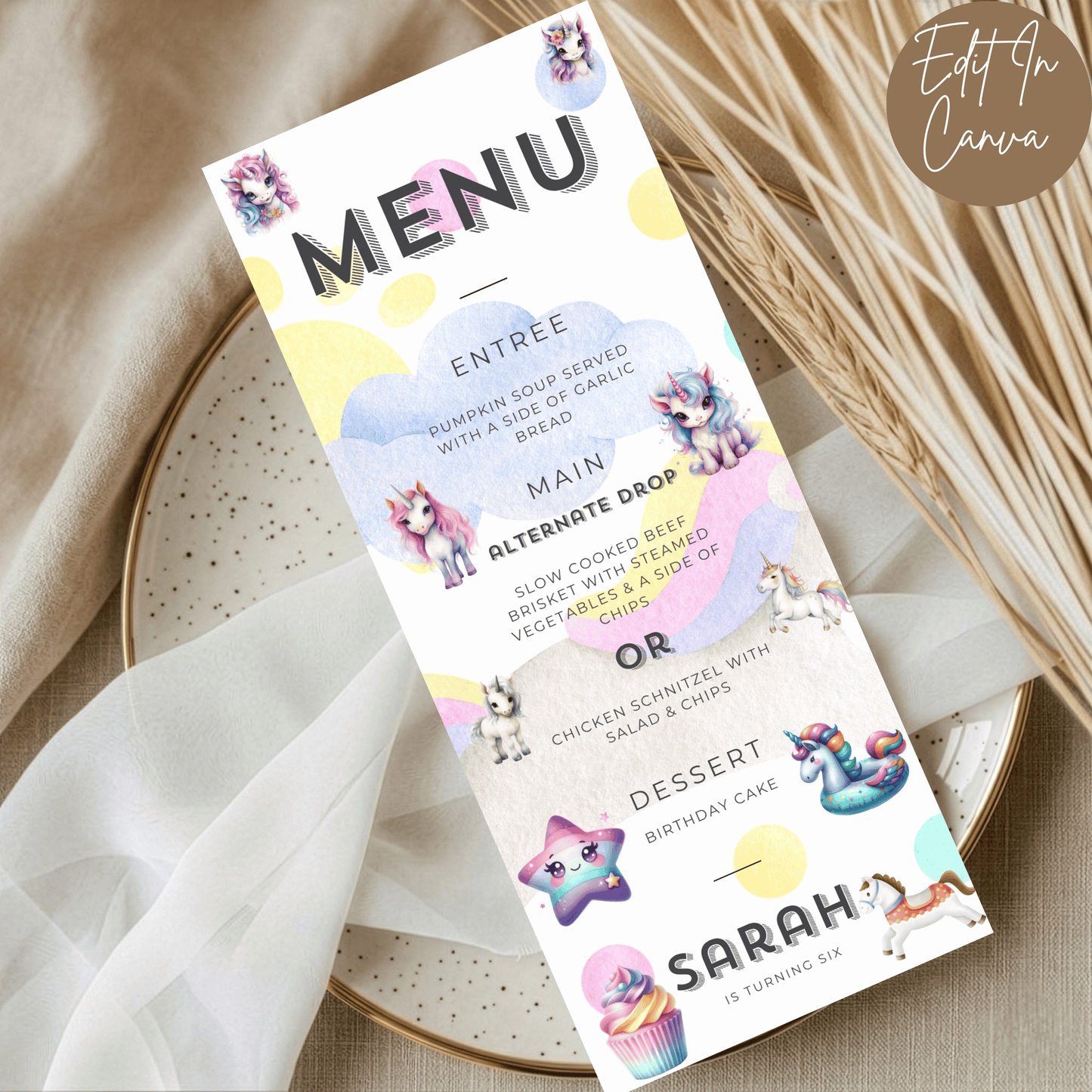 6th Birthday Menu