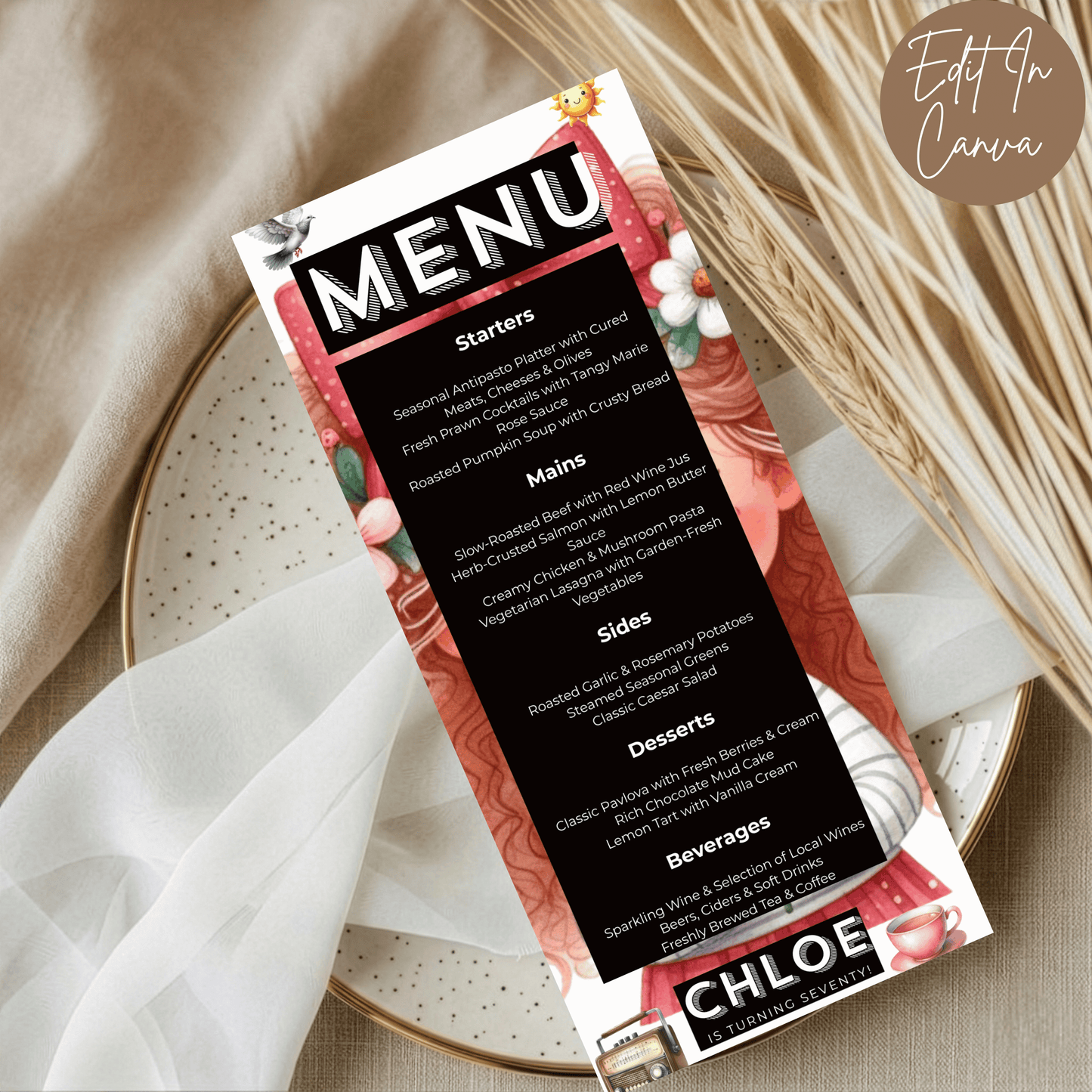 70th Birthday Menu Female