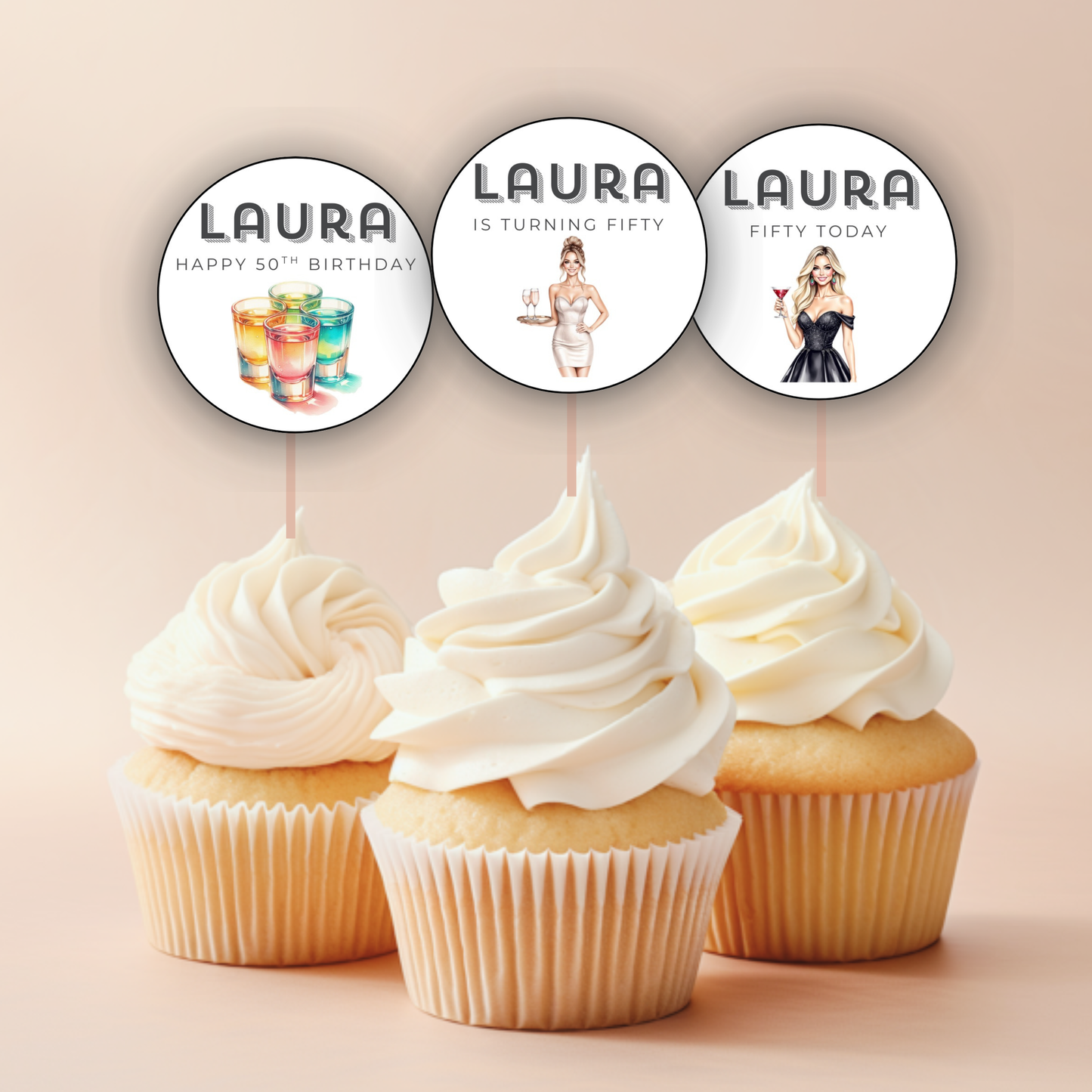 50th Birthday Cupcake Toppers Woman