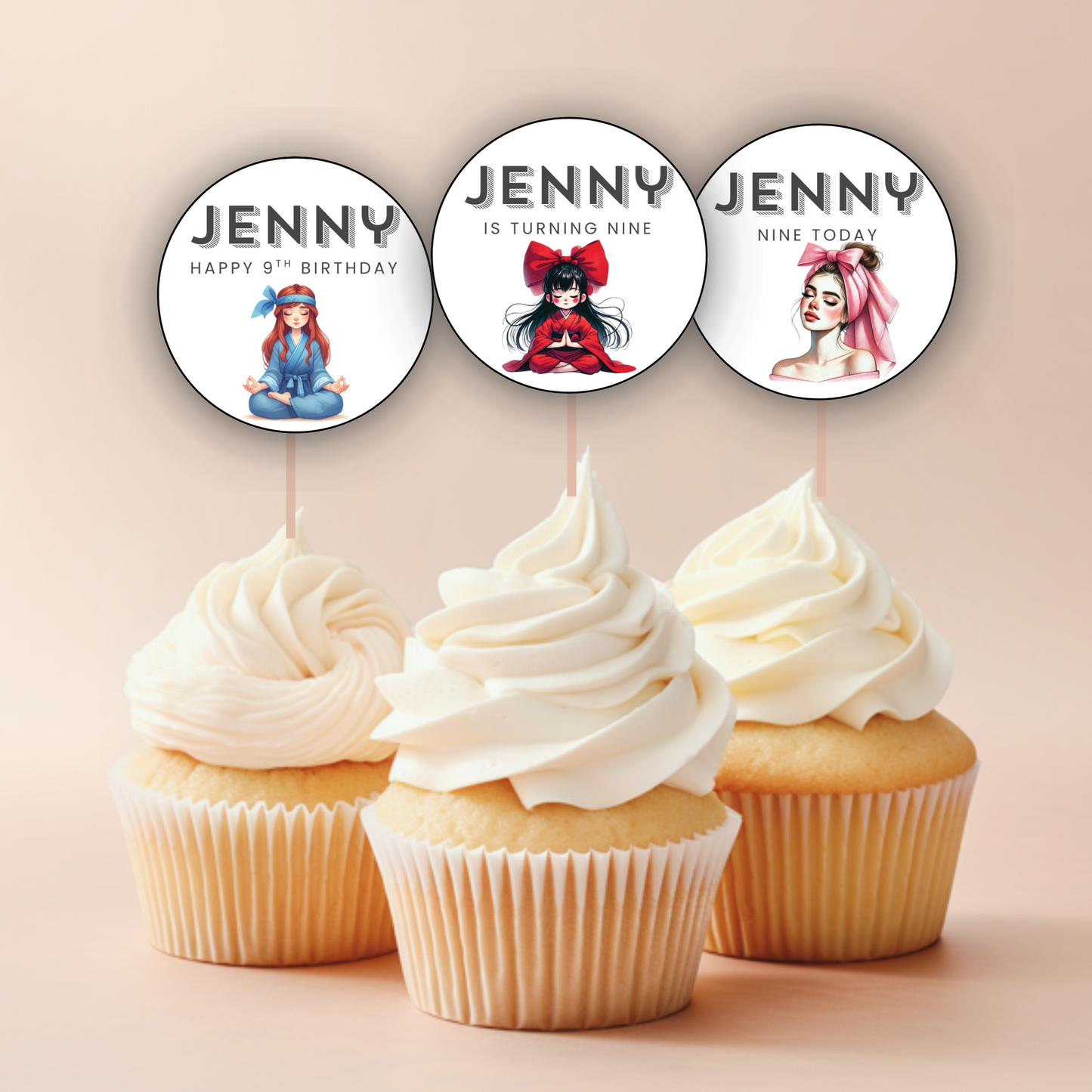 9th Birthday Cupcake Toppers Girl