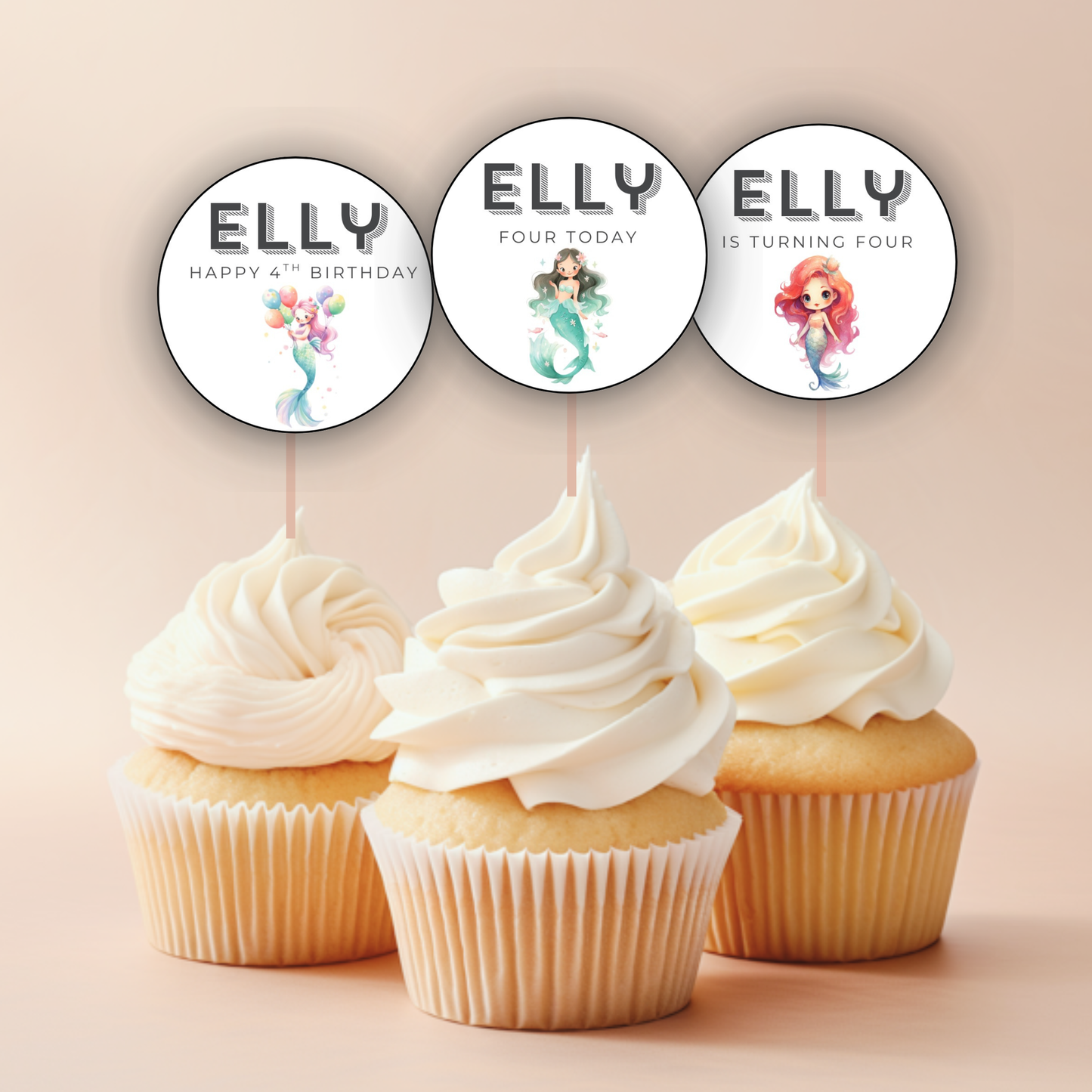 4th Birthday Party Cupcake Toppers Girl