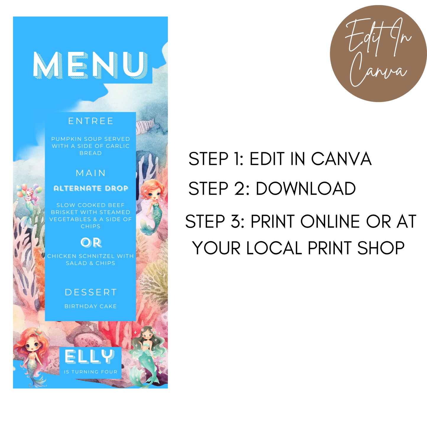 4th Birthday Menu
