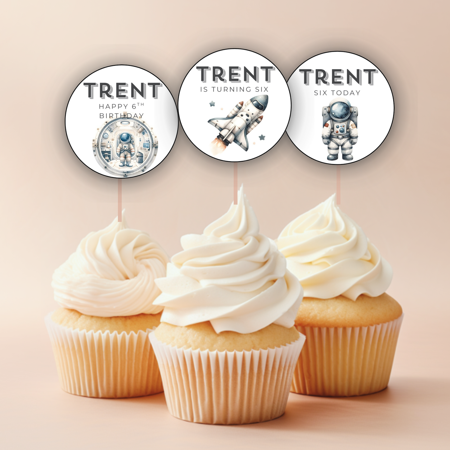 6th Birthday Party Cupcake Toppers Boy