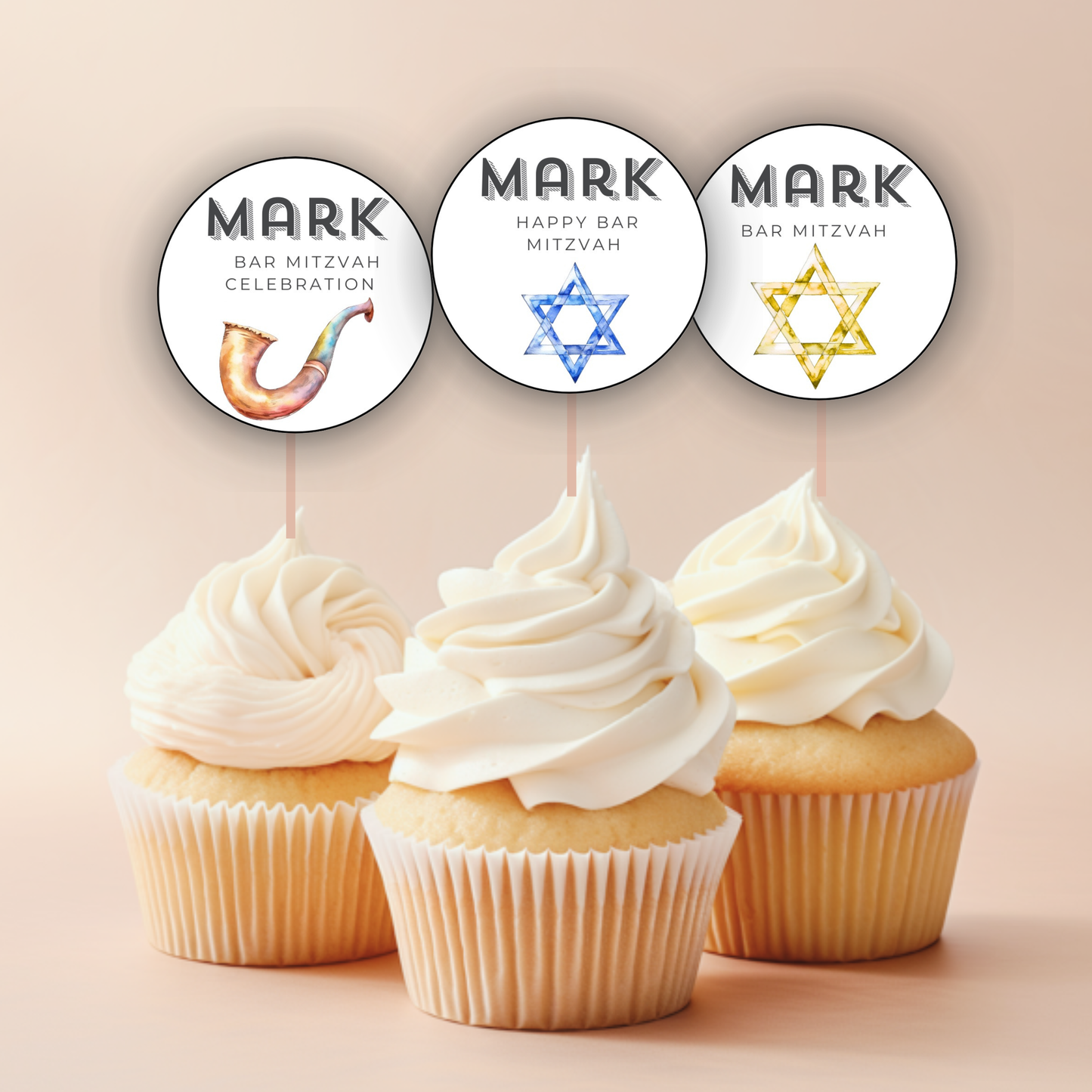 Bar Mitzvah Cupcake Toppers