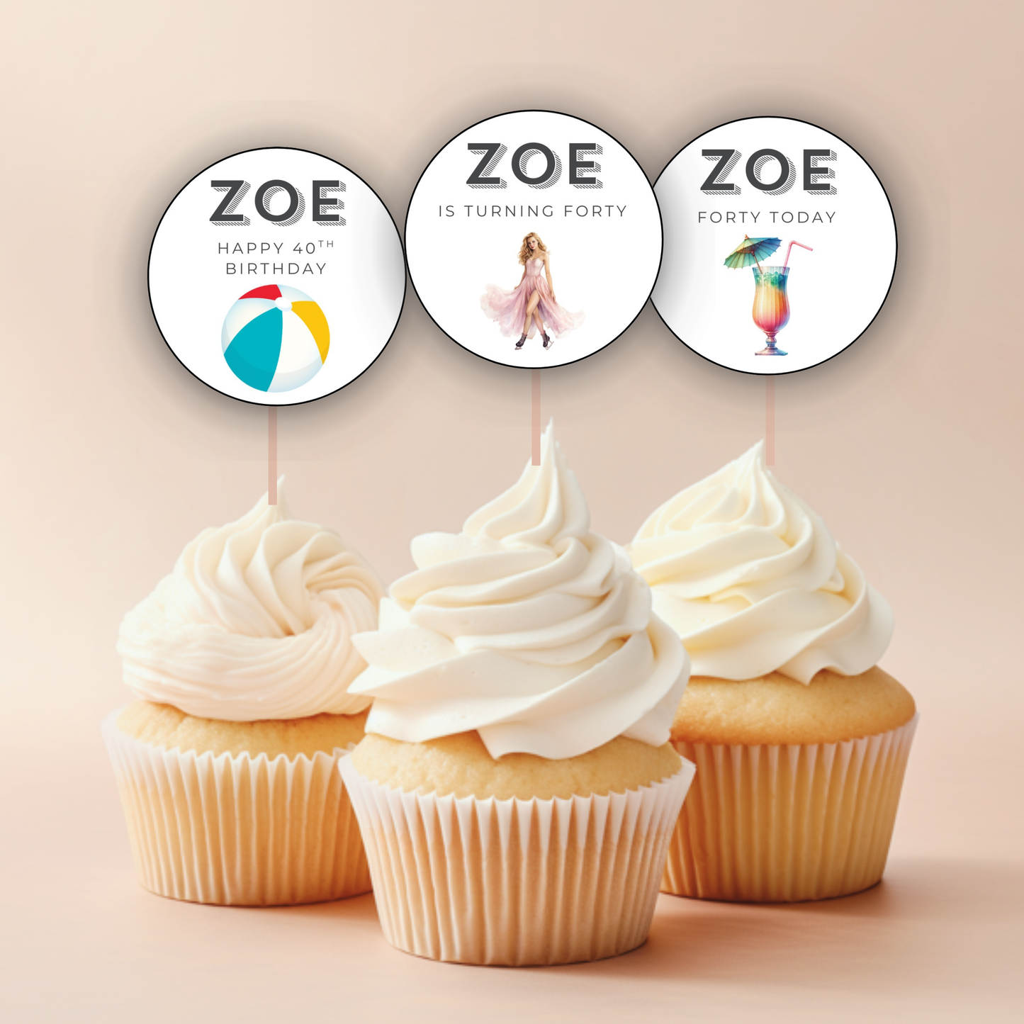 40th Birthday Cupcake Toppers Woman