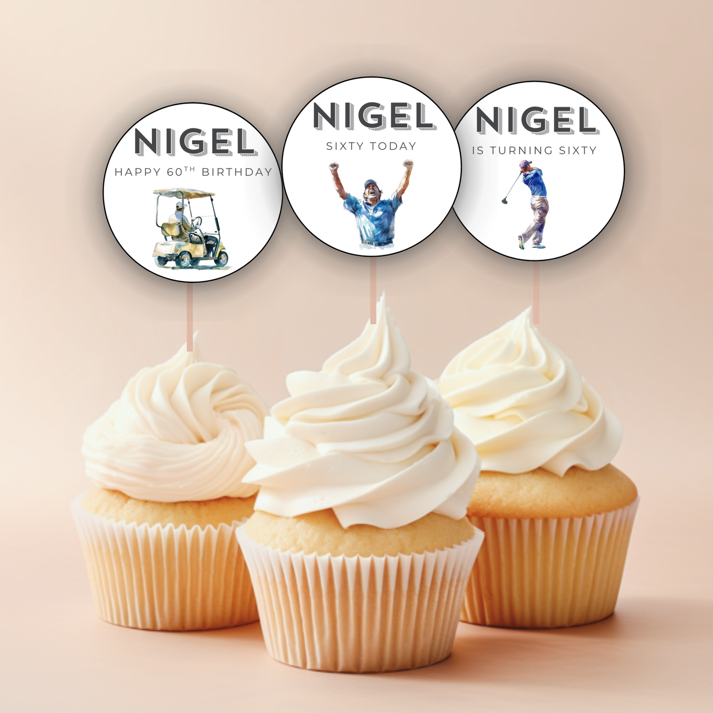 60th Birthday Cupcake Toppers Man