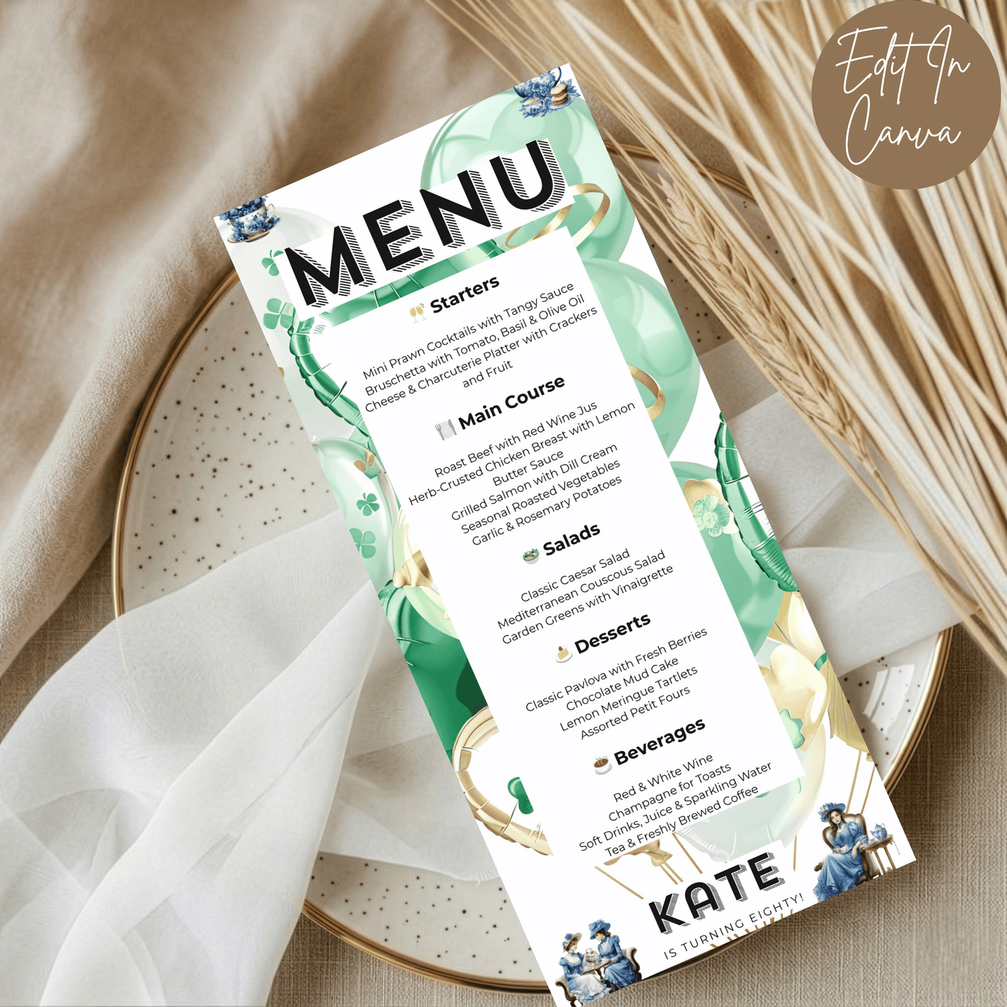 80th Birthday Menu Female