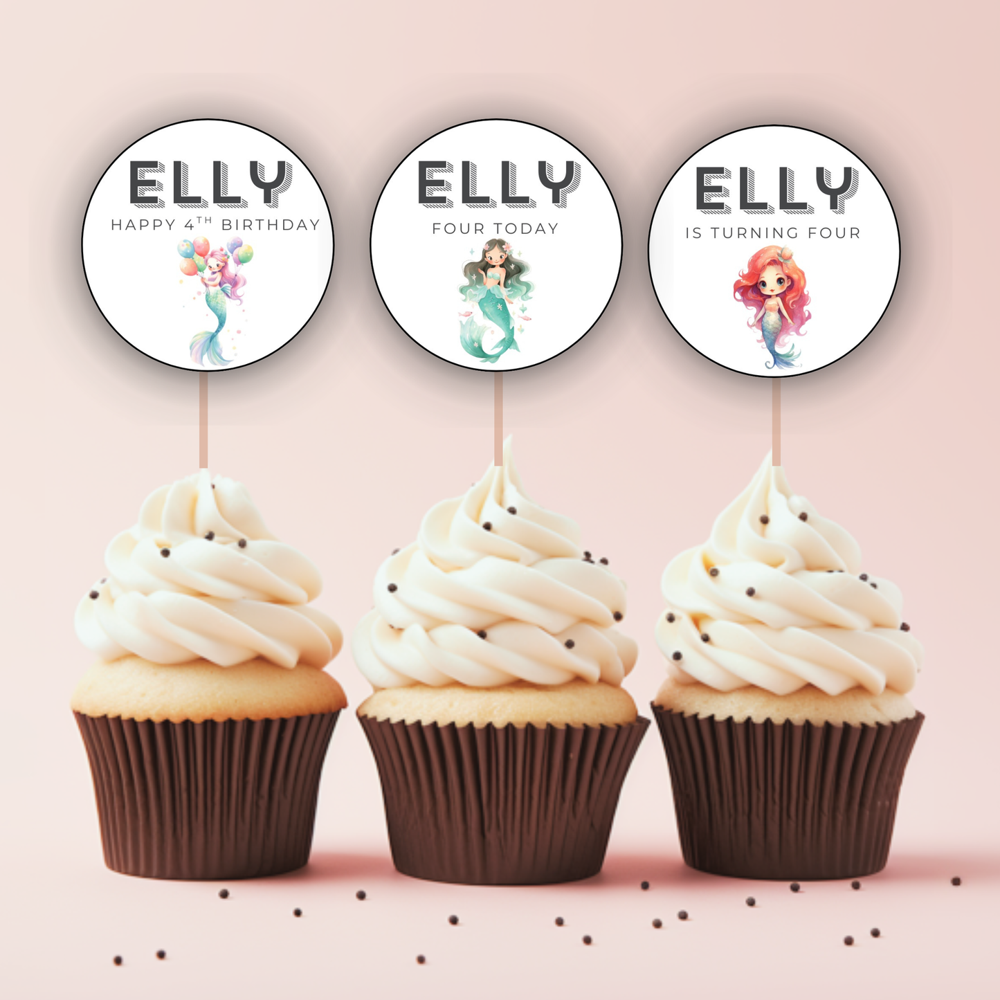 4th Birthday Party Cupcake Toppers Girl