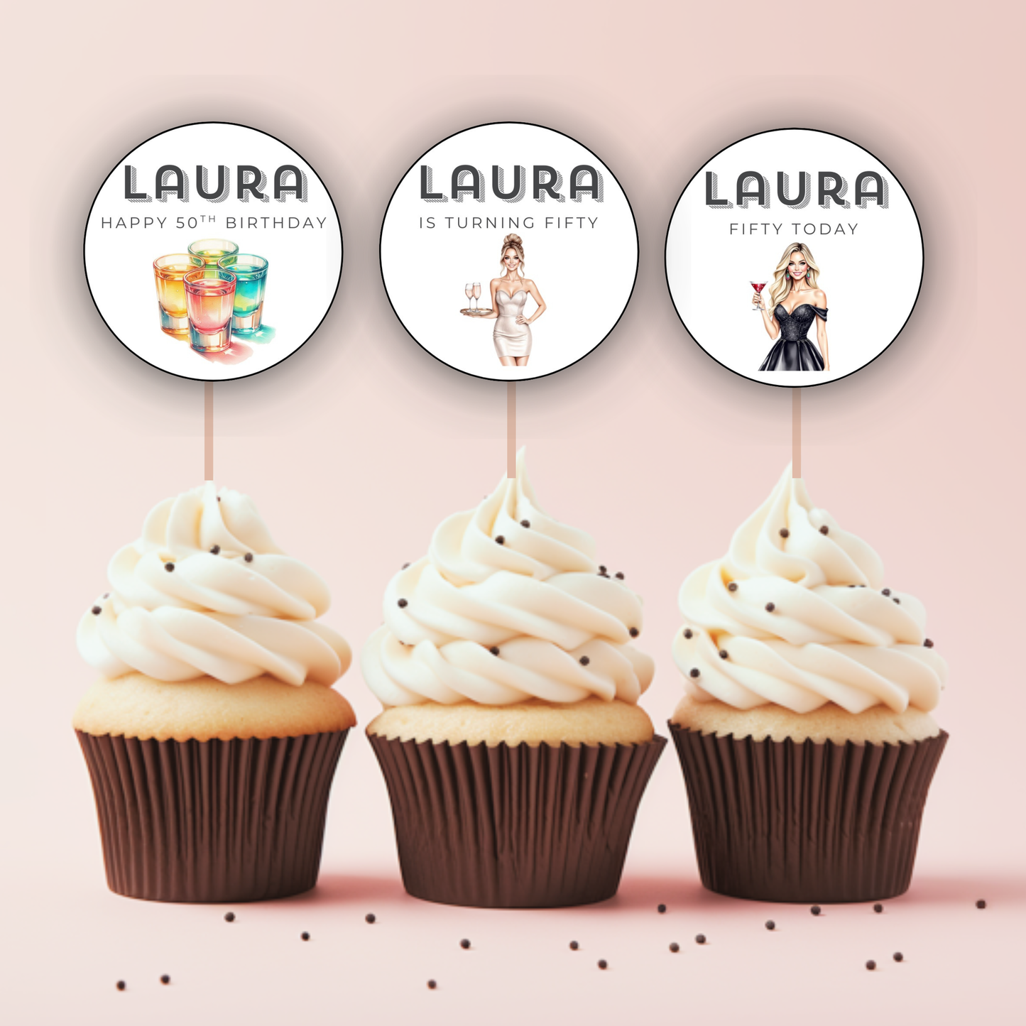 50th Birthday Cupcake Toppers Woman