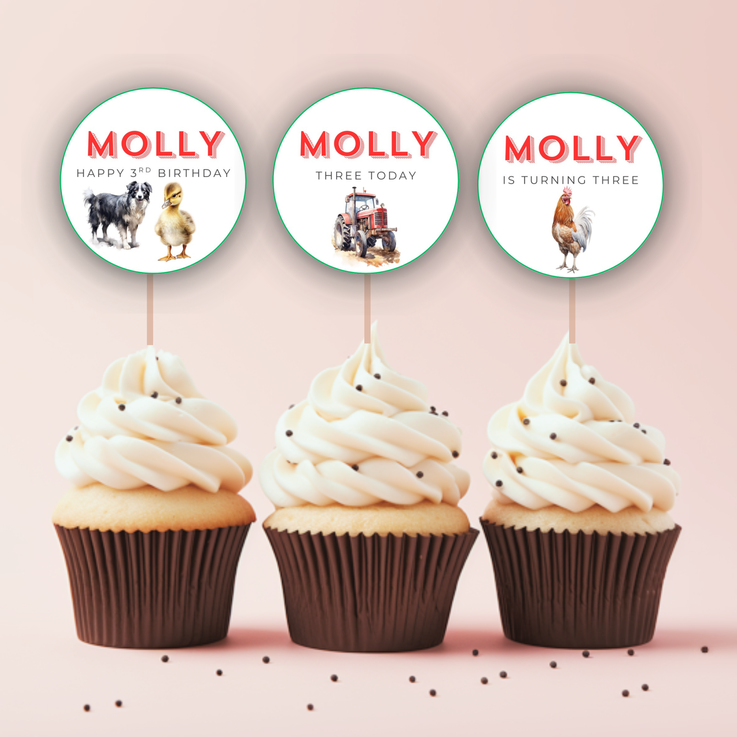 3rd Birthday Cupcake Toppers Girl