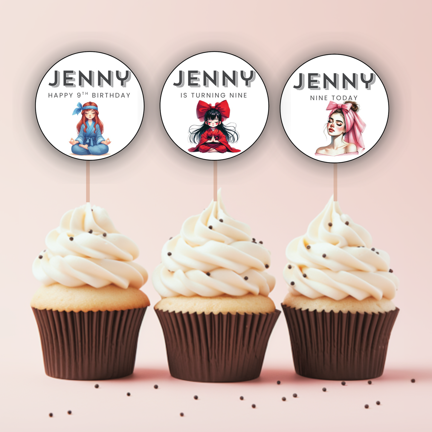 9th Birthday Cupcake Toppers Girl