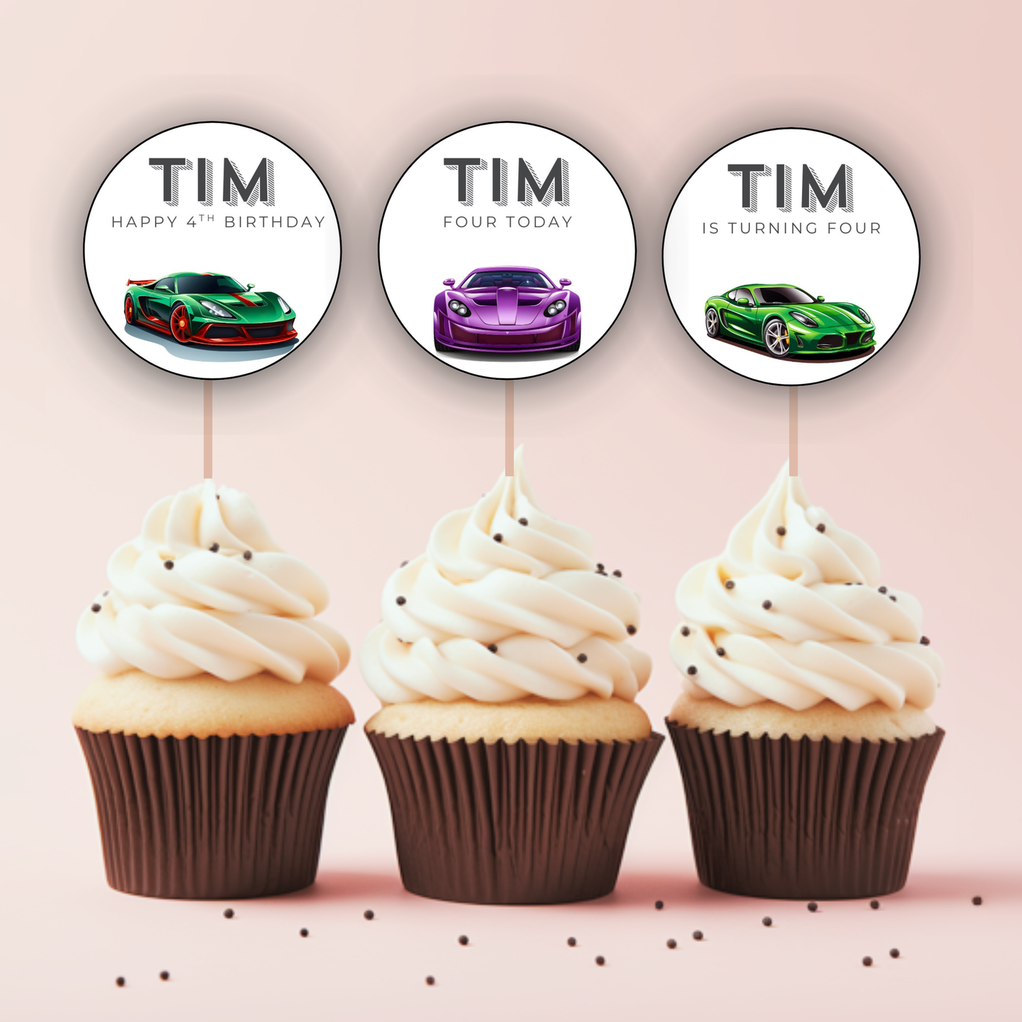4th Birthday Party Cupcake Toppers Boy