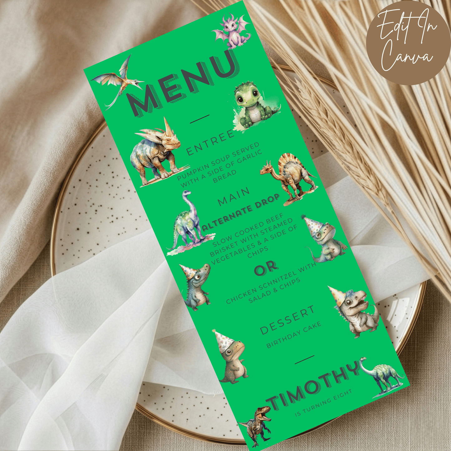 8th Birthday Menu Male