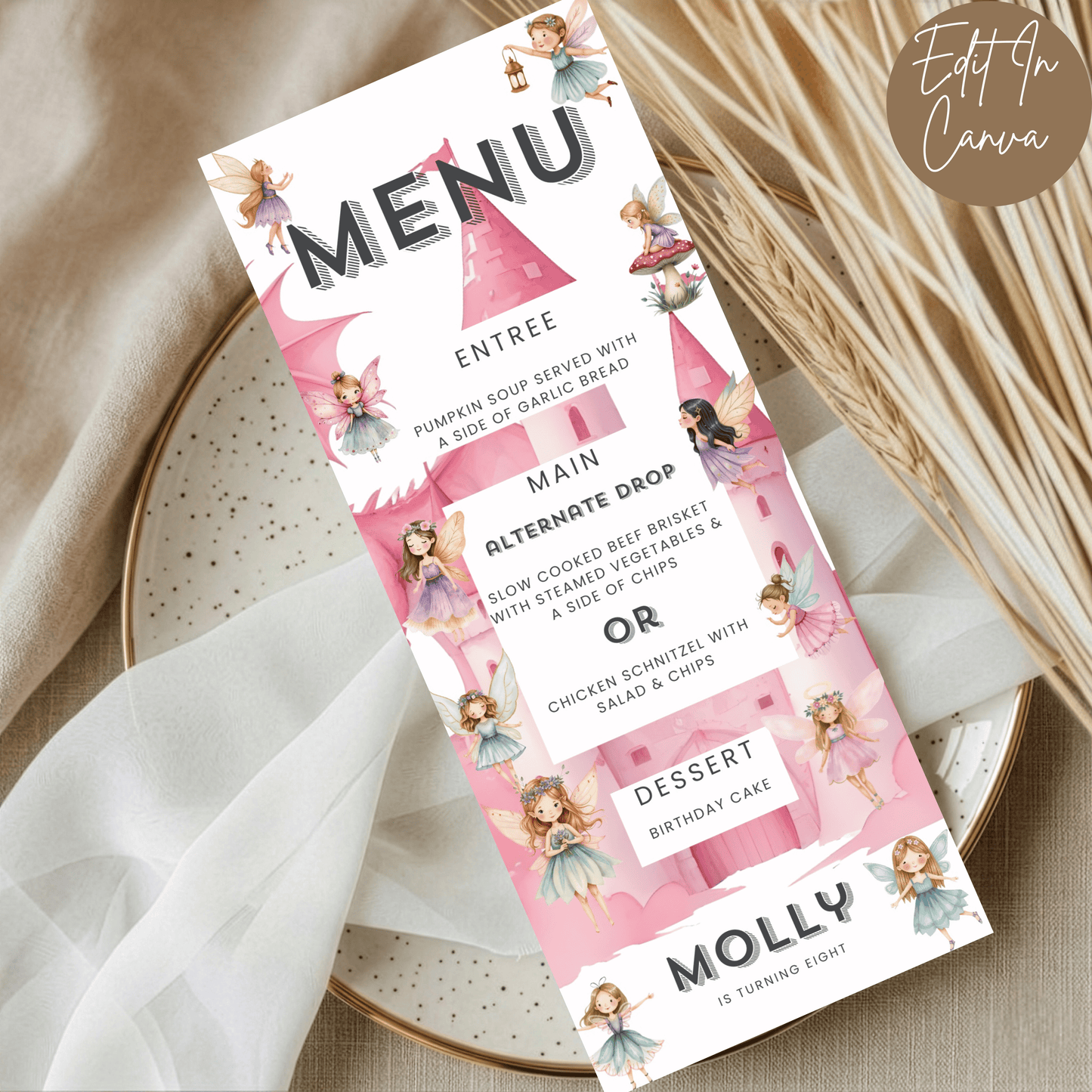 8th Birthday Menu