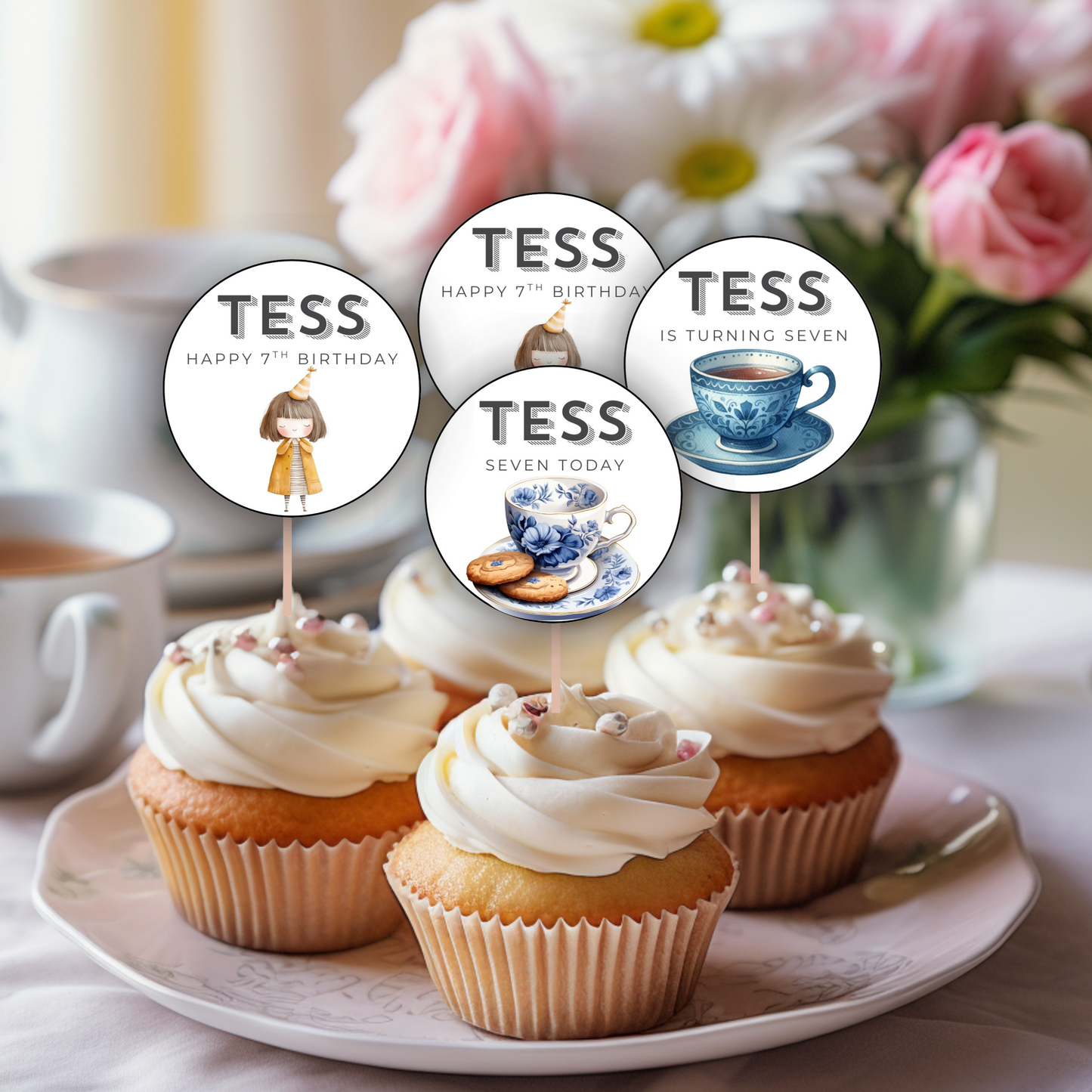7th Birthday Cupcake Toppers Girl