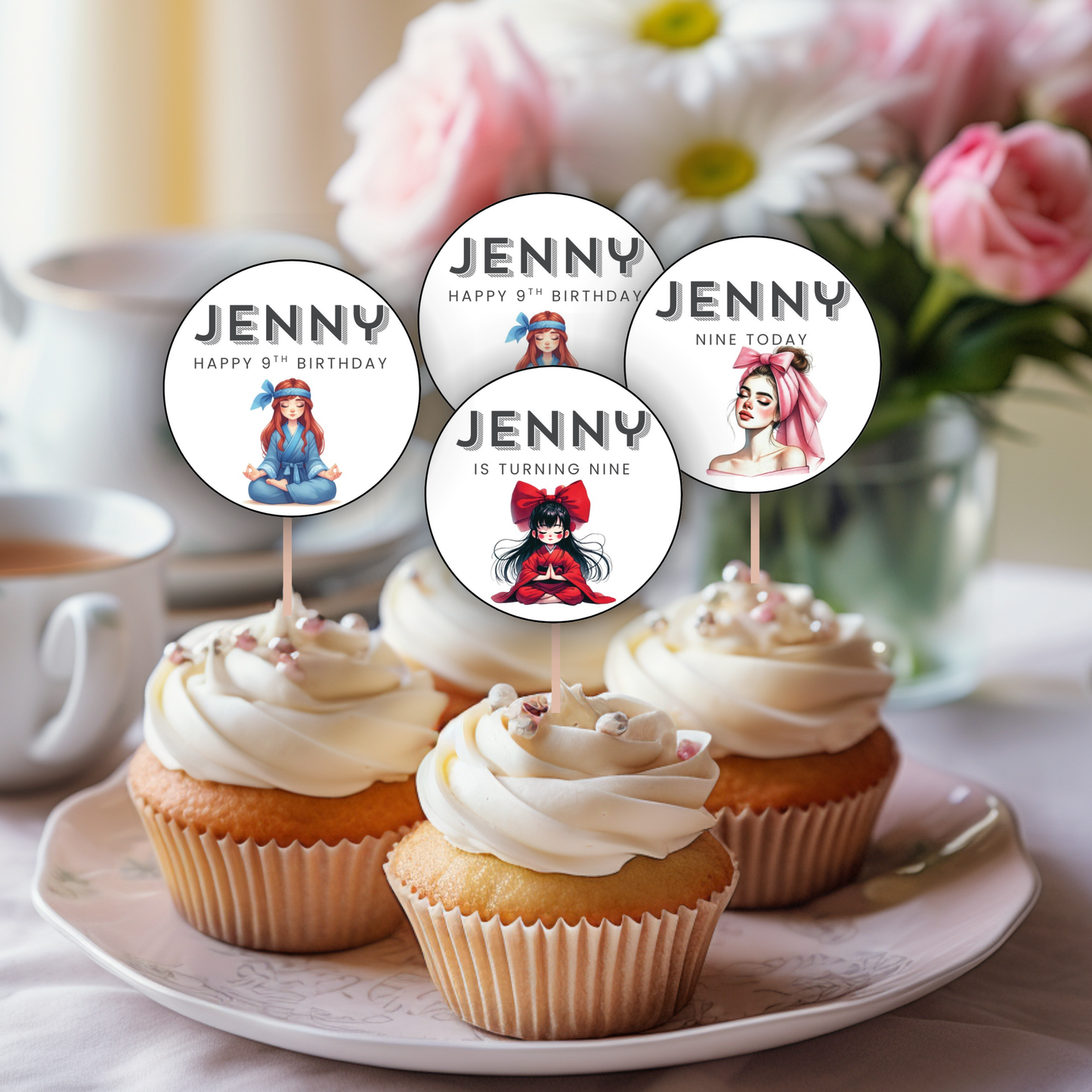 9th Birthday Cupcake Toppers Girl
