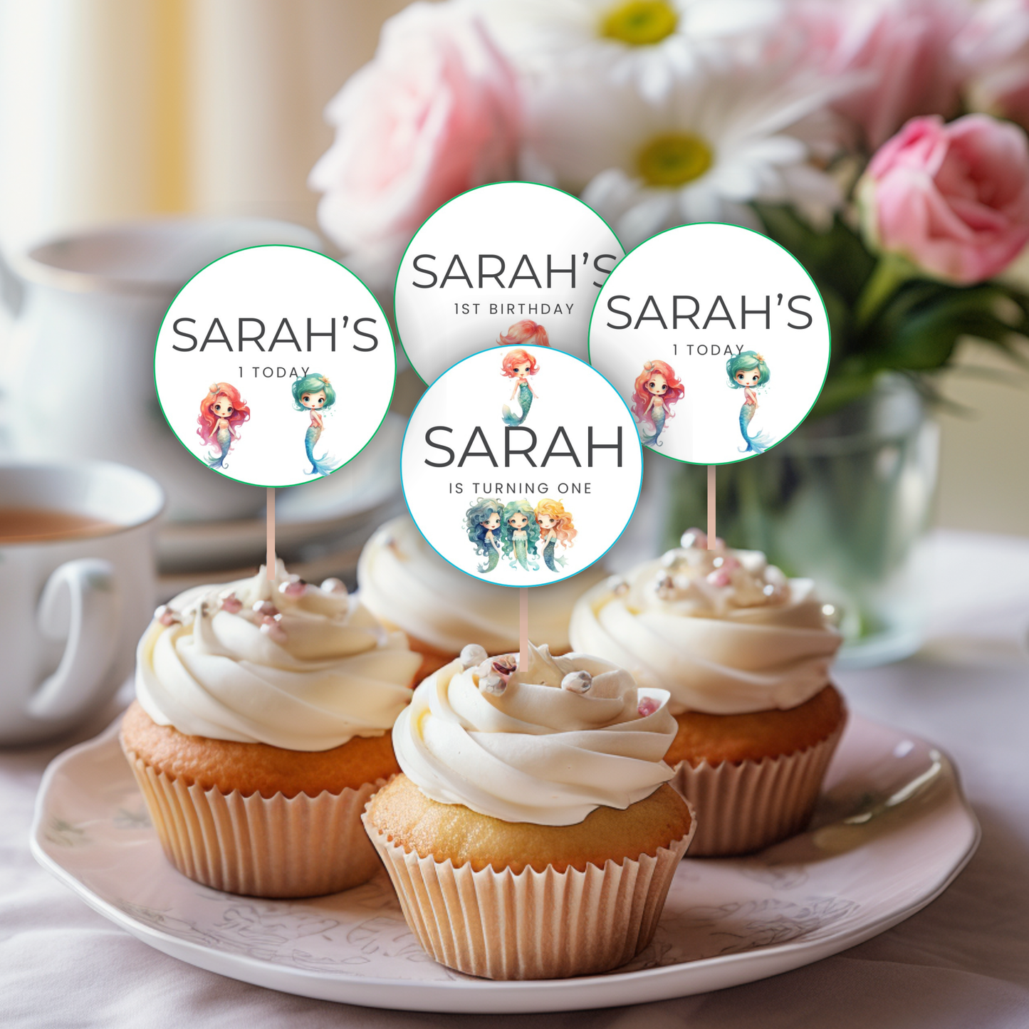 1st Birthday Cupcake Toppers Girl