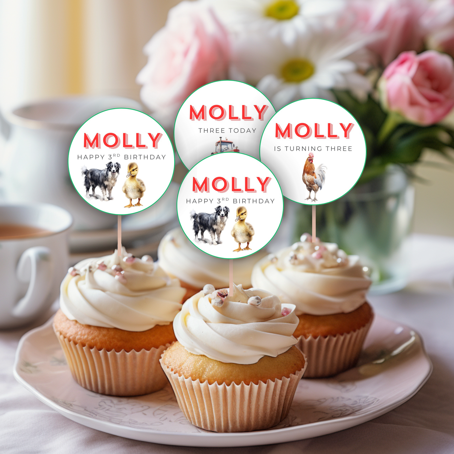 3rd Birthday Cupcake Toppers Girl