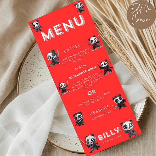 9th Birthday Menu Male