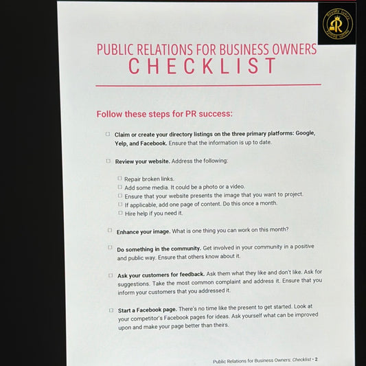 Public Relations For Business Owners Checklist