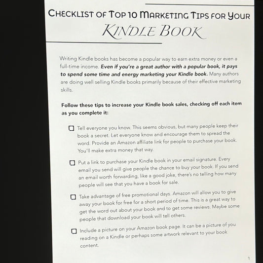 Checklist of Top 10 Marketing Tips For Your Kindle Book