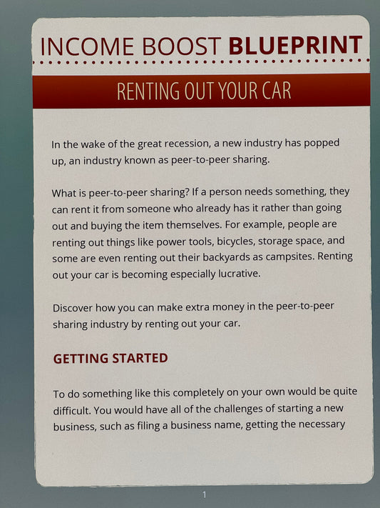 Income Boost Blueprint Renting Out Your Car