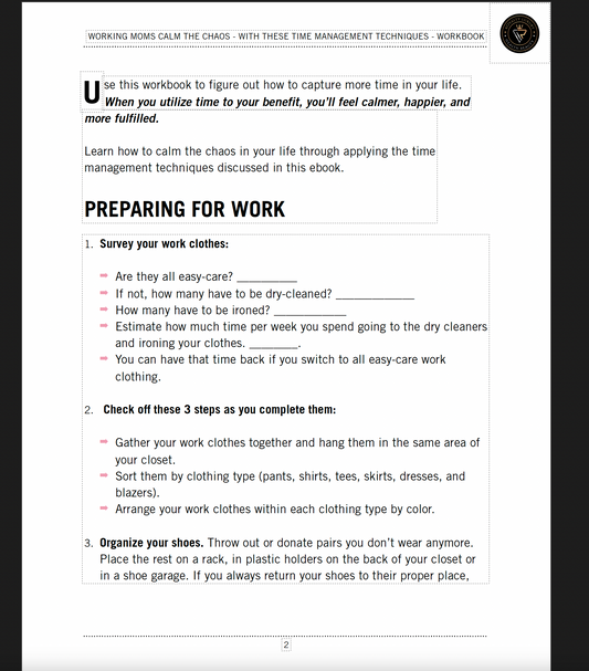 Working Moms Calm The Chaos Worksheet