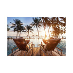 An image depicting a travel planner with a background of a tropical beach scene with palm trees and a clear blue sky.