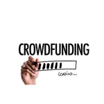 A graphic image related to the ebook content, depicting a hand drawing a crowdfunding graphic with the text 'Crowdfunding' and 'loading.